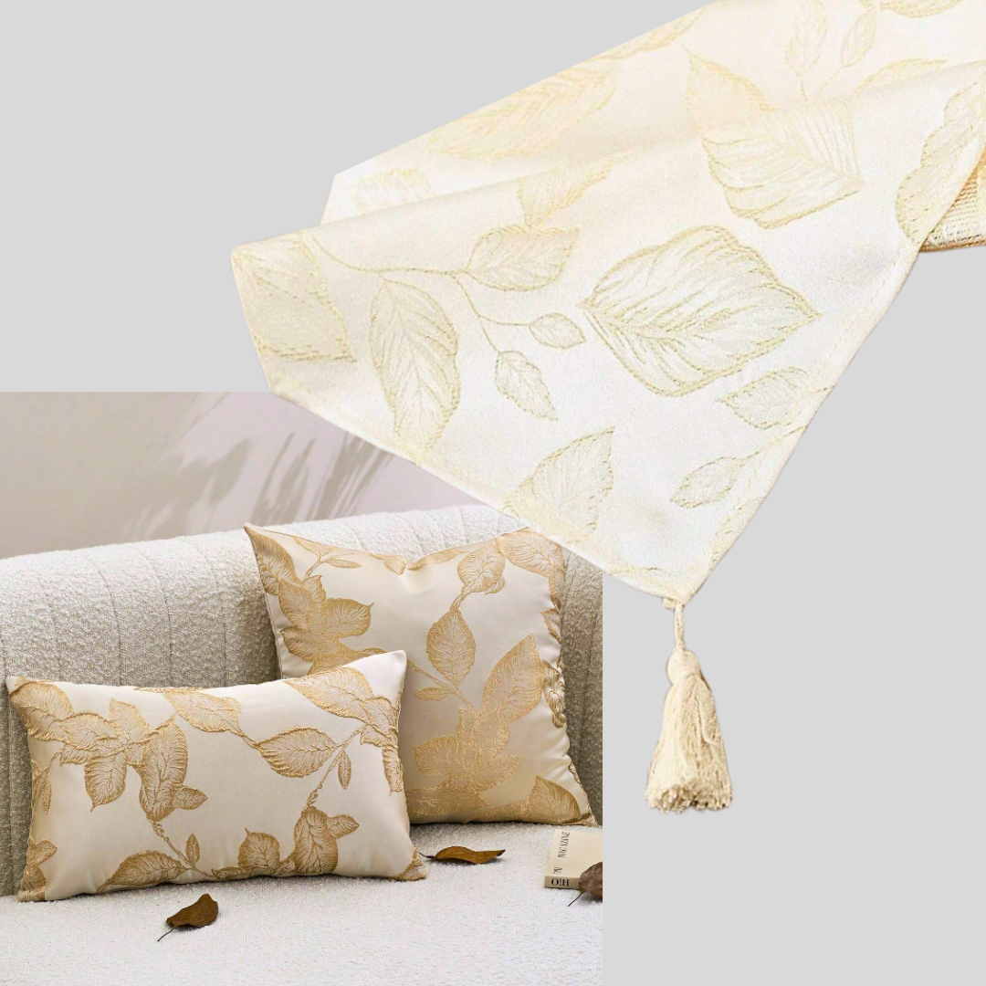 Artisan Gold Leaf Bundle - Hand Embroidered Cushions & Table Runner